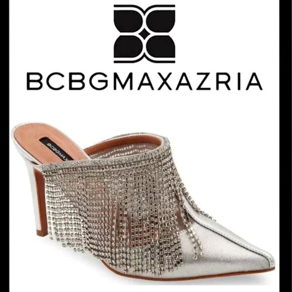 💥KNOCKOUT SHOE!💥STUNNING Joana Rhinestone Tassel Genuine Silver Leather Mule - Picture 1 of 15